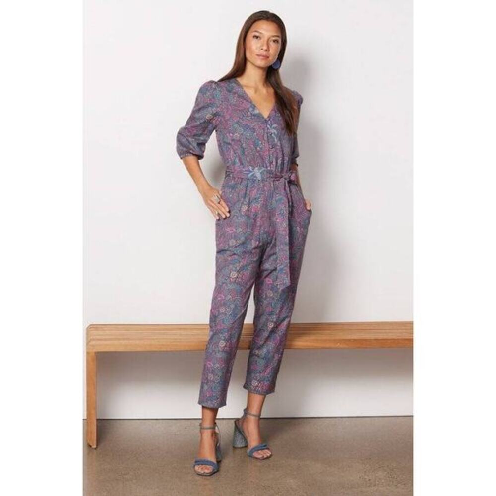 Evereve purple floral long sleeve‎ jumpsuit